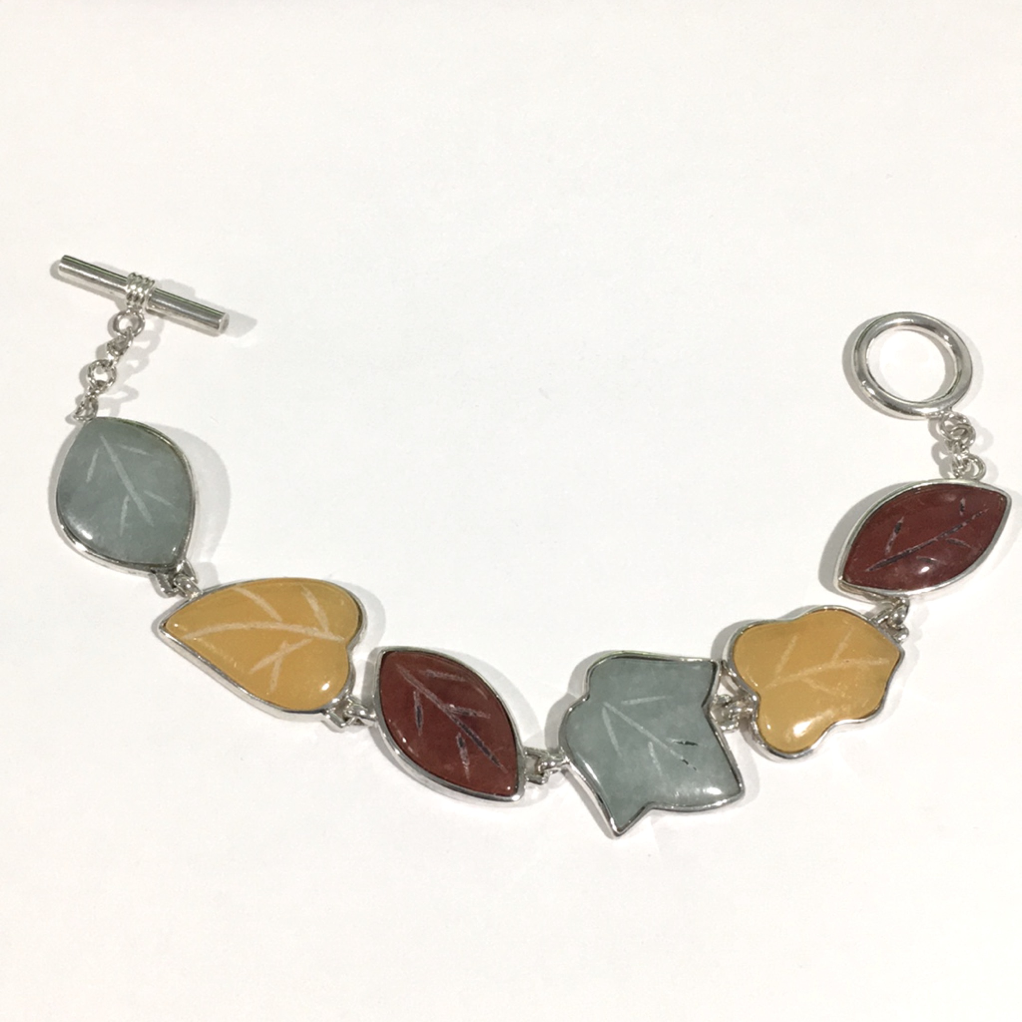 Sterling Silver Color Stone Leaf Bracelet